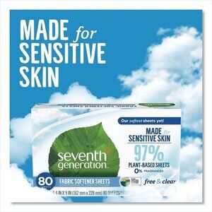 Seventh Generation Fabric Softener Sheets, Free and Clear, 80 Count, 2 C…